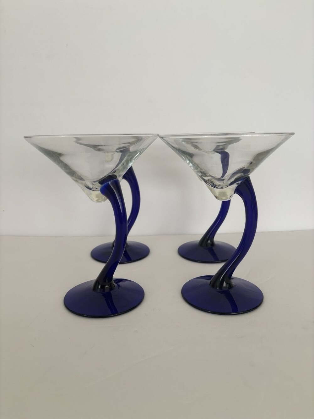 Vintage Martini Glasses, 1980s LIBBEY BRAVURA Cobalt Blue Stem (Set Of 4)